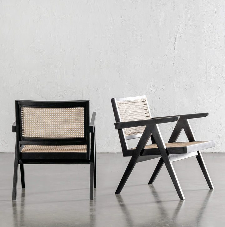 MALAND RATTAN ARMCHAIR  |  BLACK FRAME + NATURAL RATTAN