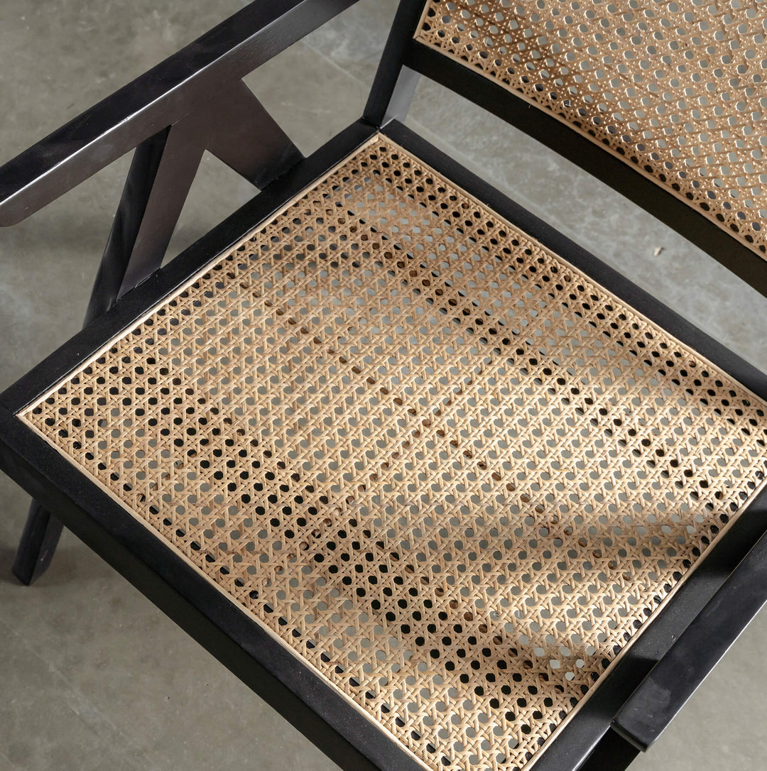 MALAND RATTAN ARMCHAIR  |  BLACK FRAME + NATURAL RATTAN CLOSE UP