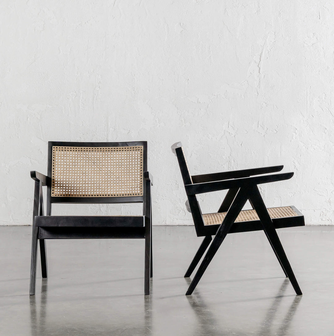 MALAND RATTAN ARMCHAIR  |  BLACK FRAME + NATURAL RATTAN