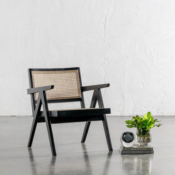 MALAND RATTAN ARMCHAIR  |  BLACK FRAME + NATURAL RATTAN