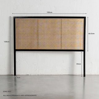 MALAND RATTAN BEDHEAD  | BLACK FRAME + NATURAL RATTAN | KING MEASUREMENTS