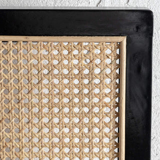 MALAND RATTAN BEDHEAD  | BLACK FRAME + NATURAL RATTAN | FRONT CLOSEUP