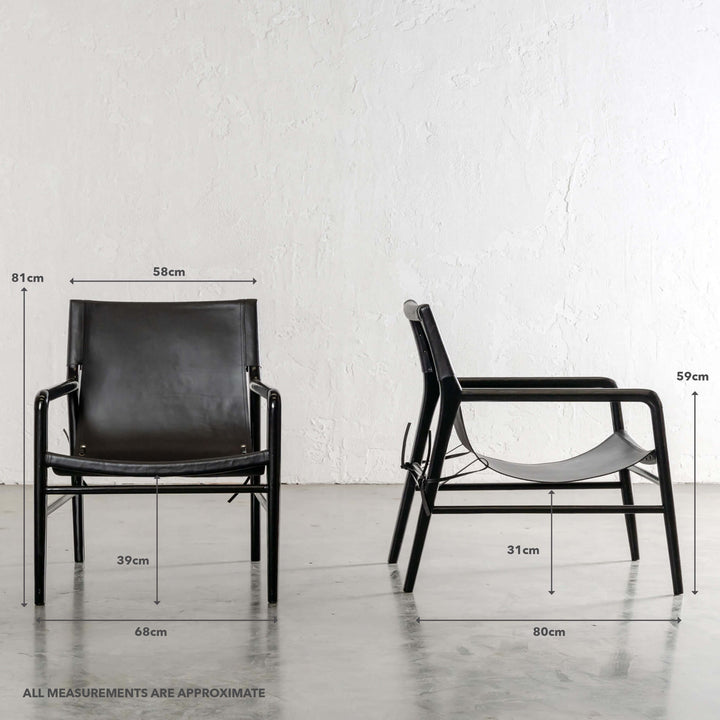 MALAND SLING LEATHER ARMCHAIR | BLACK ON BLACK | MEASUREMENTS