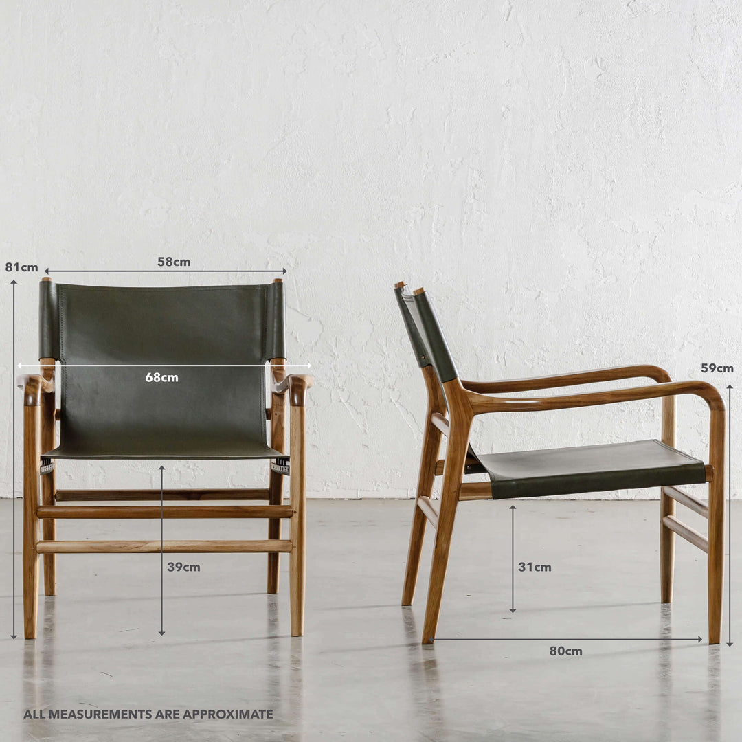 MALAND SLING LEATHER ARMCHAIR  |  OLIVE GREEN LEATHER | MEASUREMENTS