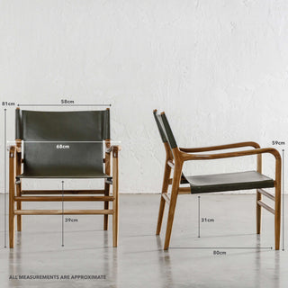 MALAND SLING LEATHER ARMCHAIR  |  OLIVE GREEN LEATHER | MEASUREMENTS