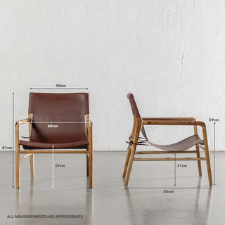 MALAND SLING LEATHER ARMCHAIR  |  TAN LEATHER | MEASUREMENTS