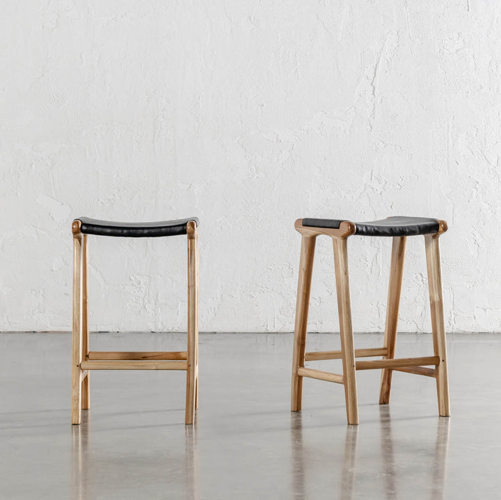 MALAND SOLID LEATHER COUNTER STOOL  |  BLACK LEATHER SOLID HIDE