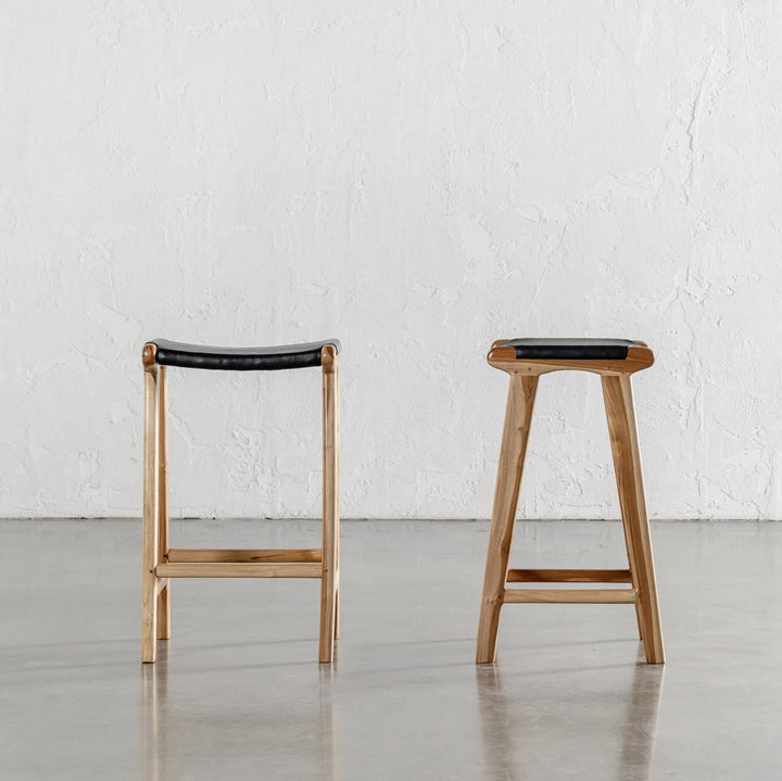 MALAND SOLID LEATHER COUNTER STOOL  |  BLACK LEATHER SOLID HIDE