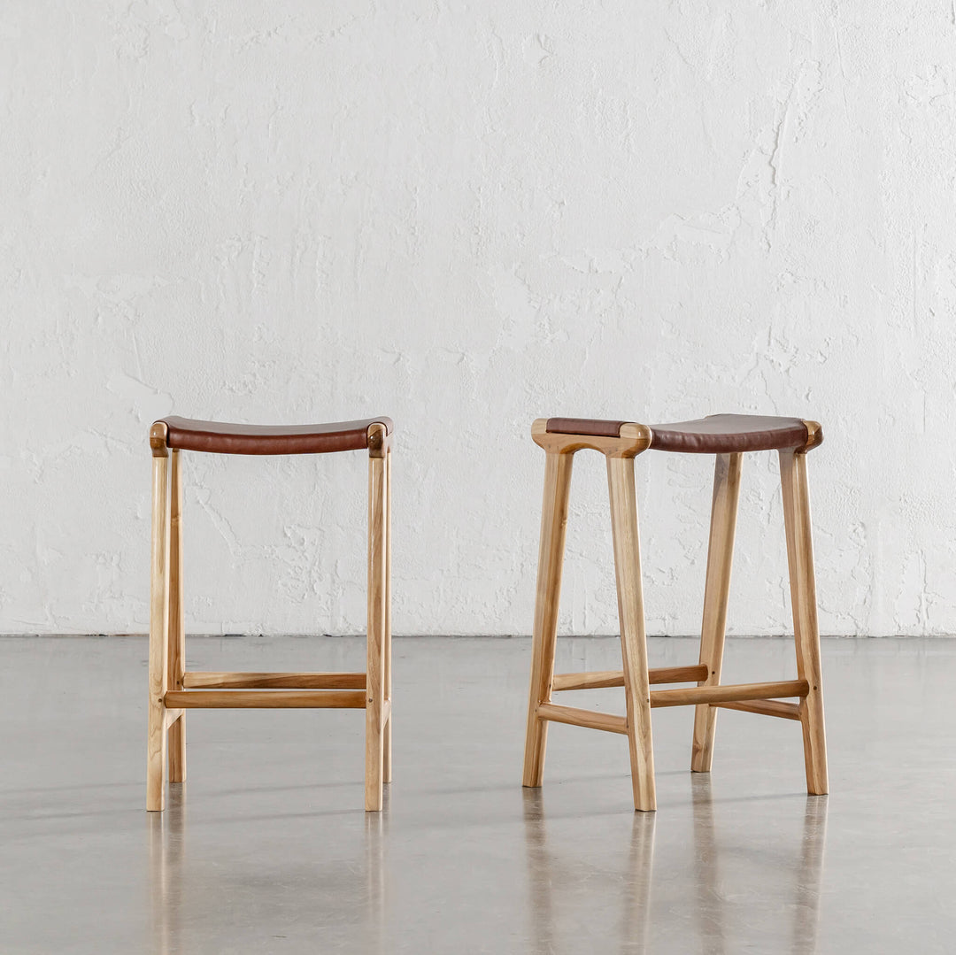 MALAND SOLID LEATHER COUNTER STOOL  |  TAN LEATHER SOLID HIDE