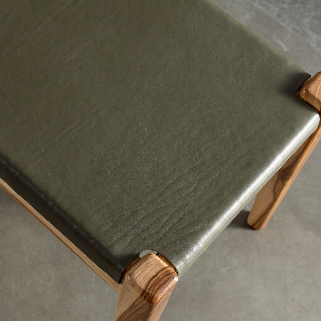 MALAND SOLID LEATHER BENCH  |  OLIVE LEATHER HIDE