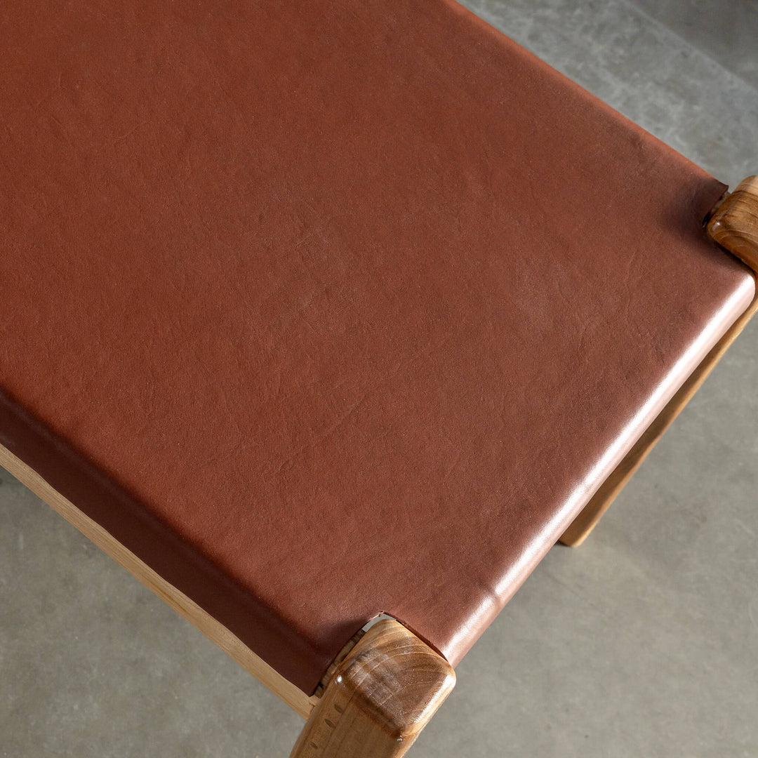 MALAND SOLID LEATHER BENCH  |  TAN LEATHER HIDE CLOSE UP