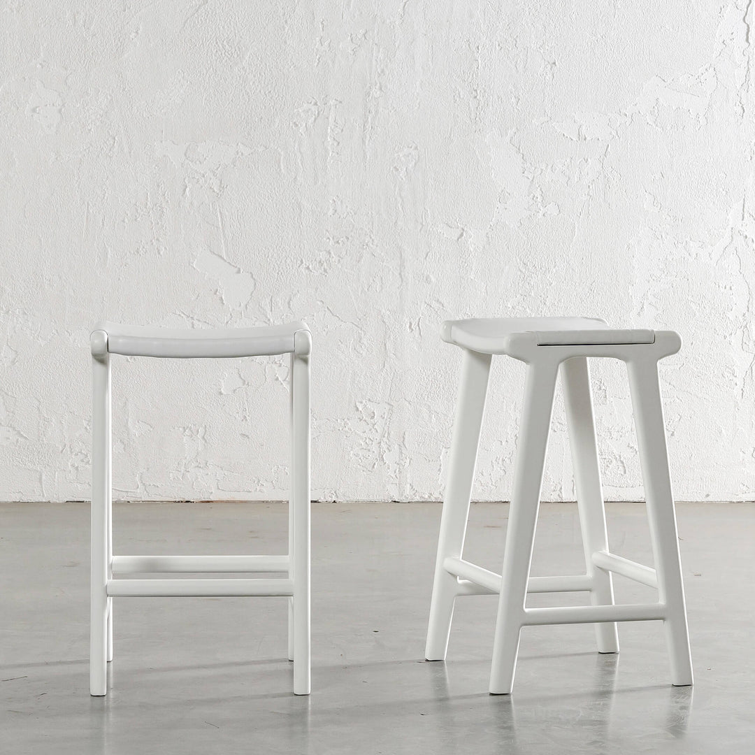MALAND SOLID HIDE LEATHER COUNTER STOOL  |  WHITE ON WHITE LEATHER HIDE