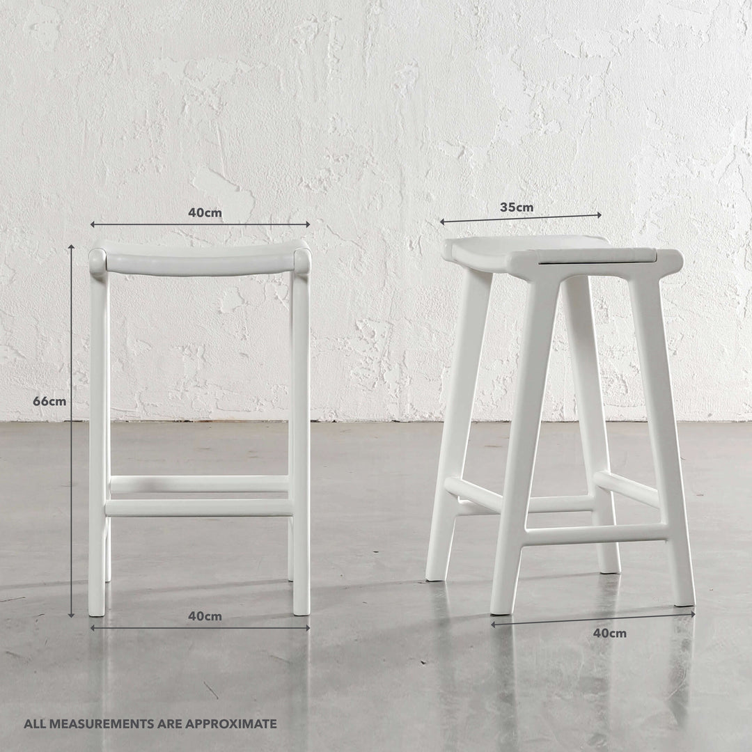 MALAND SOLID HIDE LEATHER COUNTER STOOL | BUNDLE + SAVE | WHITE ON WHITE LEATHER HIDE | MEASUREMENTS