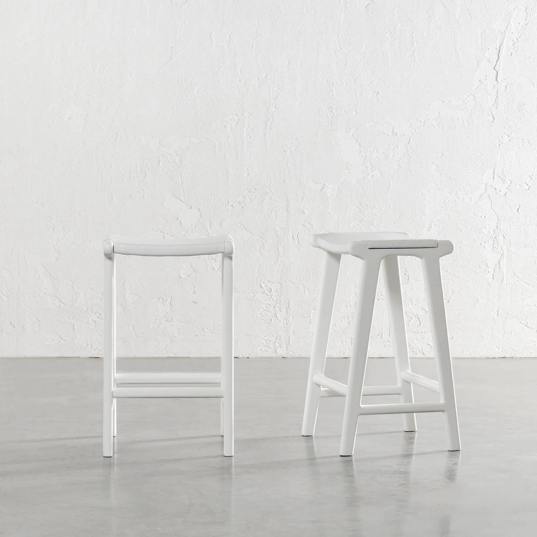 MALAND SOLID HIDE LEATHER COUNTER STOOL | BUNDLE + SAVE | WHITE ON WHITE LEATHER HIDE