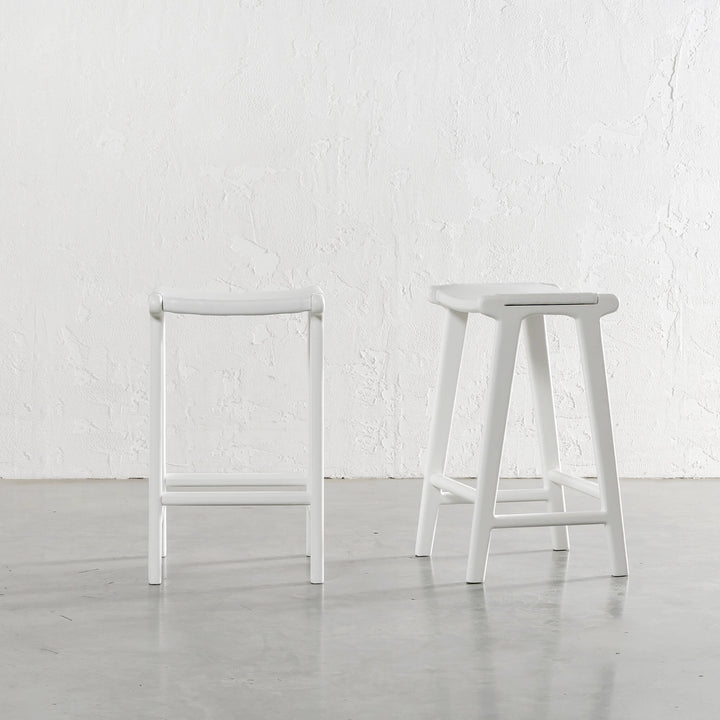 PRE ORDER | MALAND SOLID HIDE LEATHER COUNTER STOOL | WHITE ON WHITE LEATHER HIDE