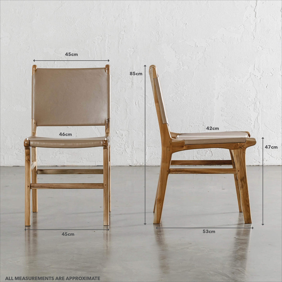 MALAND SOLID HIDE LEATHER DINING CHAIR | LIGHT TAUPE LEATHER HIDE | MEASUREMENTS