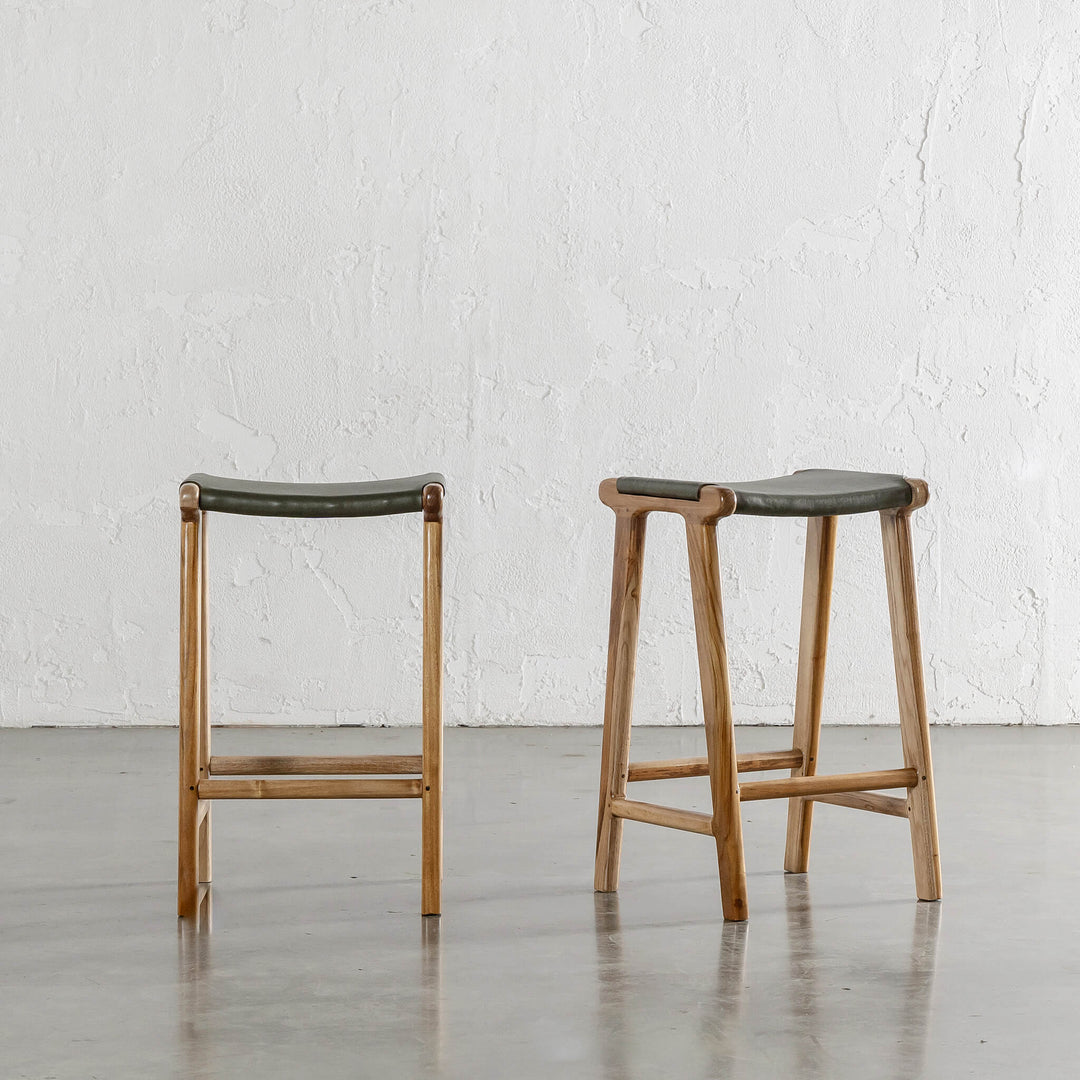 PRE ORDER  |  MALAND SOLID HIDE LEATHER COUNTER STOOL  |  OLIVE LEATHER HIDE