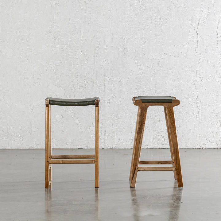 MALAND SOLID HIDE LEATHER BAR STOOL  |  OLIVE LEATHER HIDE