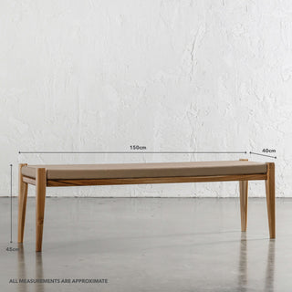 MALAND SOLID LEATHER BENCH | LIGHT TAUPE LEATHER HIDE | MEASUREMENTS