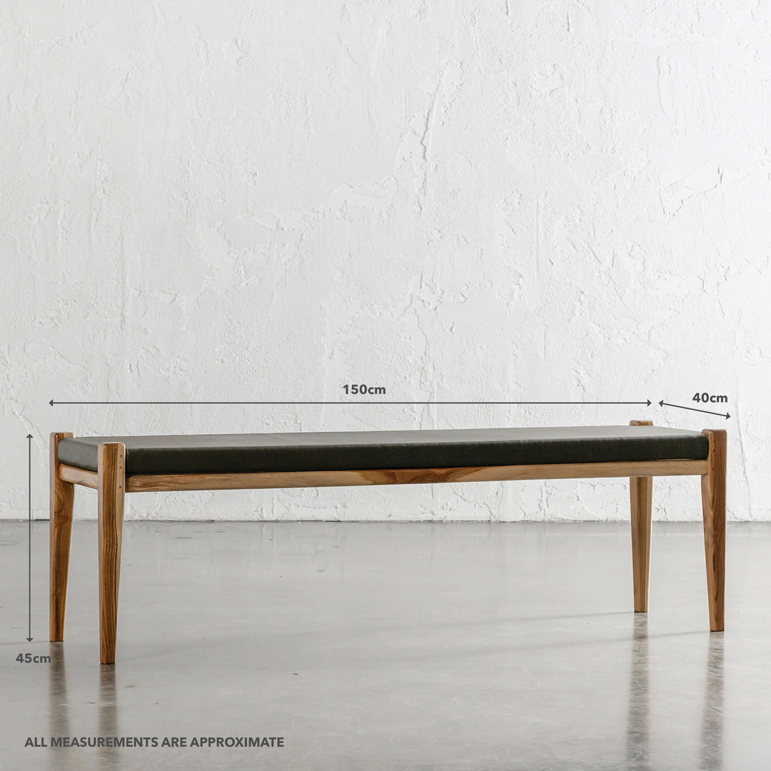 MALAND SOLID LEATHER BENCH | OLIVE LEATHER HIDE | MEASUREMENTS