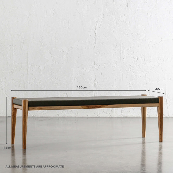 MALAND SOLID LEATHER BENCH | OLIVE LEATHER HIDE | MEASUREMENTS