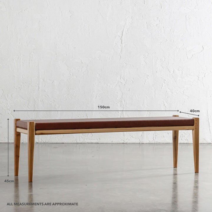 MALAND SOLID LEATHER BENCH | TAN LEATHER HIDE | MEASUREMENTS