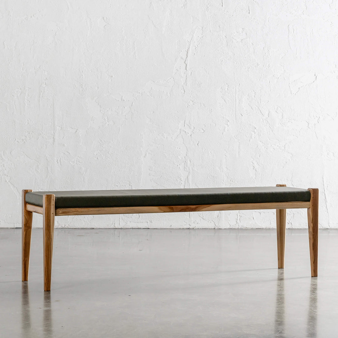 MALAND SOLID LEATHER BENCH  |  OLIVE LEATHER HIDE