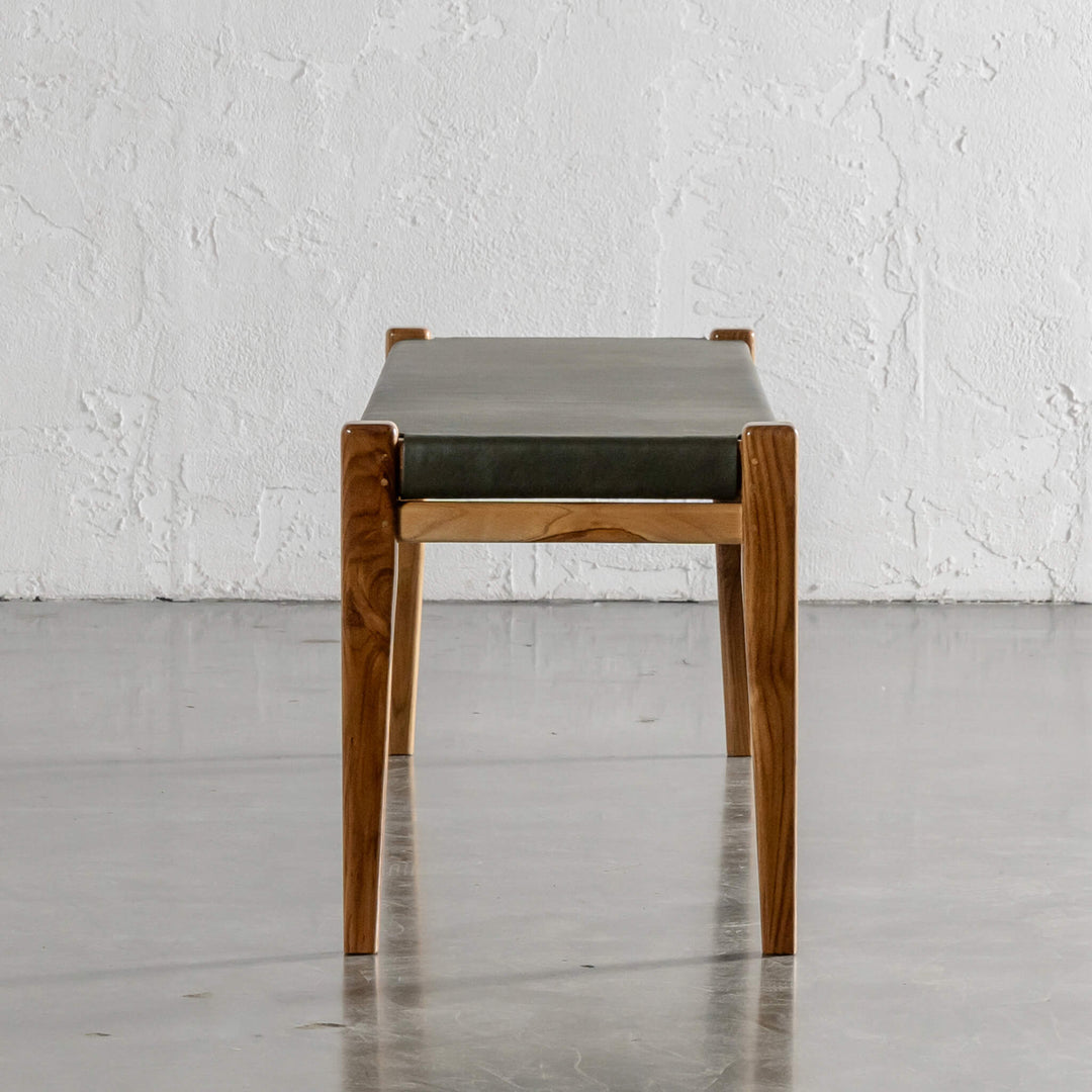 MALAND SOLID LEATHER BENCH  |  OLIVE LEATHER HIDE