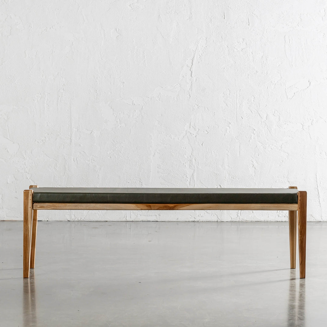 MALAND SOLID LEATHER BENCH  |  OLIVE LEATHER HIDE