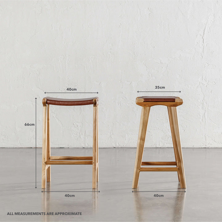 MALAND SOLID LEATHER COUNTER STOOL |  BUNDLE + SAVE  |   TAN LEATHER SOLID HIDE | MEASUREMENTS