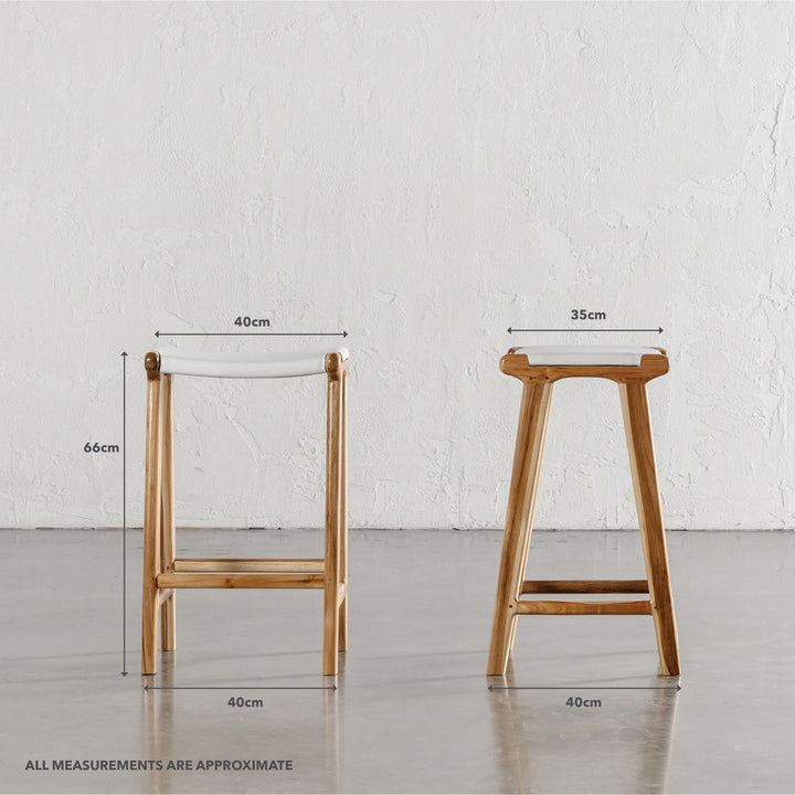 MALAND SOLID LEATHER COUNTER STOOL | BUNDLE + SAVE | WHITE LEATHER SOLID HIDE | MEASUREMENTS