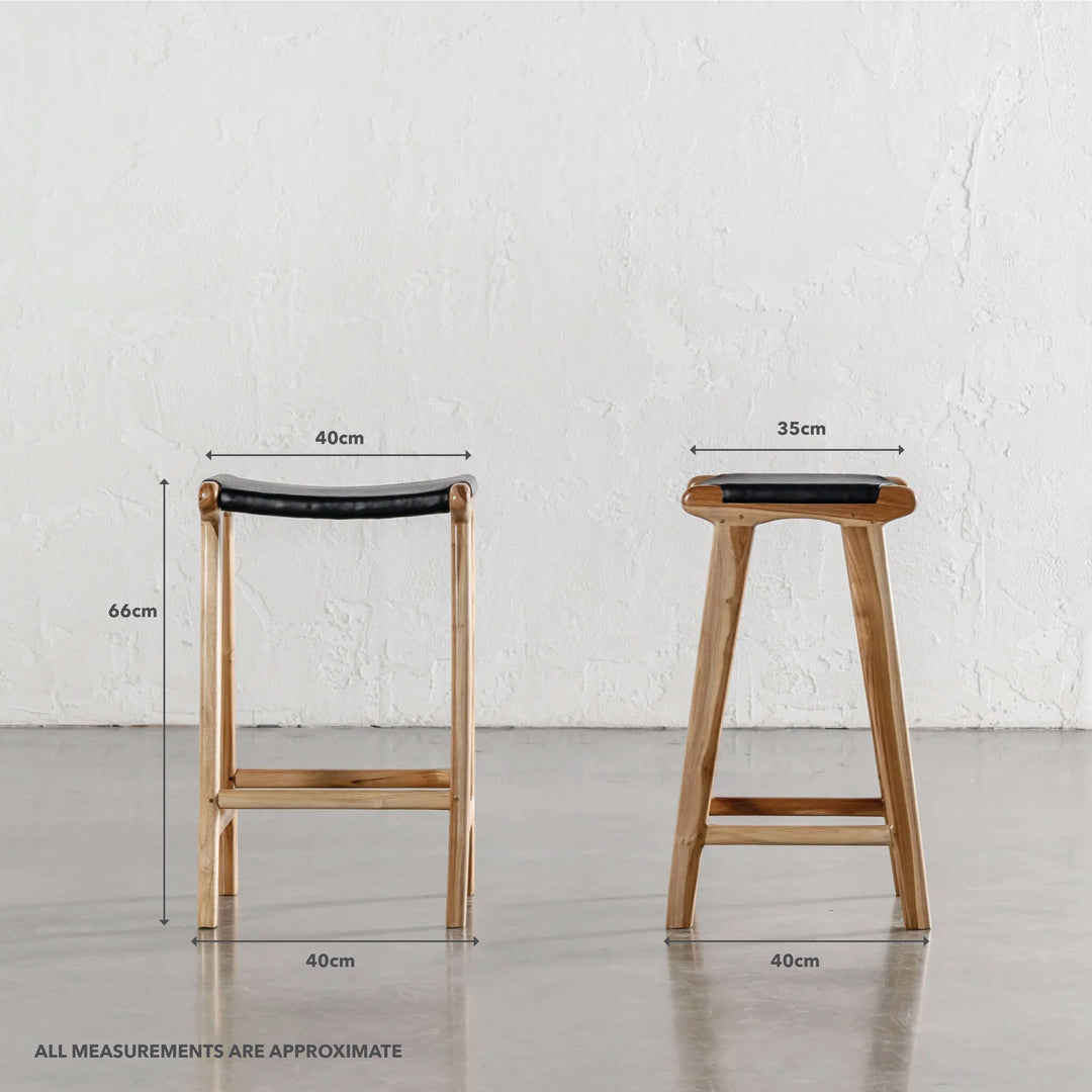 MALAND SOLID LEATHER COUNTER STOOL | BUNDLE + SAVE | BLACK LEATHER SOLID HIDE | MEASUREMENTS