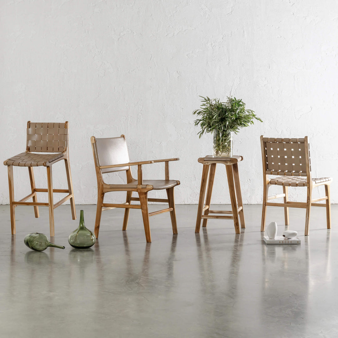 MALAND WOVEN LEATHER DINING CHAIR  |  LIGHT TAUPE LEATHER