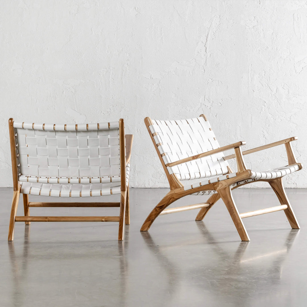 MALAND WOVEN LEATHER ARMCHAIR  |  WHITE LEATHER HIDE