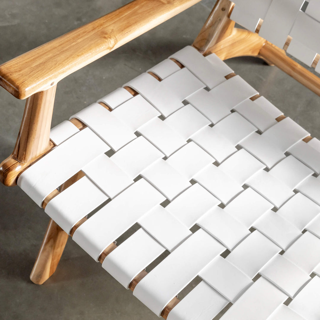 MALAND WOVEN LEATHER ARMCHAIR  |  WHITE LEATHER HIDE