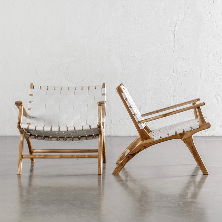 MALAND WOVEN LEATHER ARMCHAIR  |  WHITE LEATHER HIDE