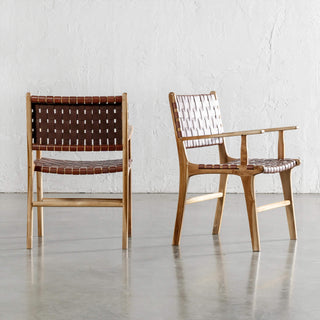 MALAND WOVEN LEATHER CARVER CHAIR  |  TAN LEATHER HIDE