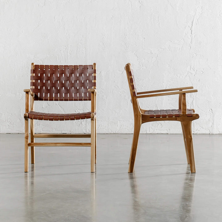 MALAND WOVEN LEATHER CARVER CHAIR  |  TAN LEATHER HIDE