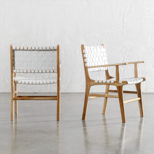 MALAND WOVEN LEATHER CARVER CHAIR  |  WHITE LEATHER HIDE