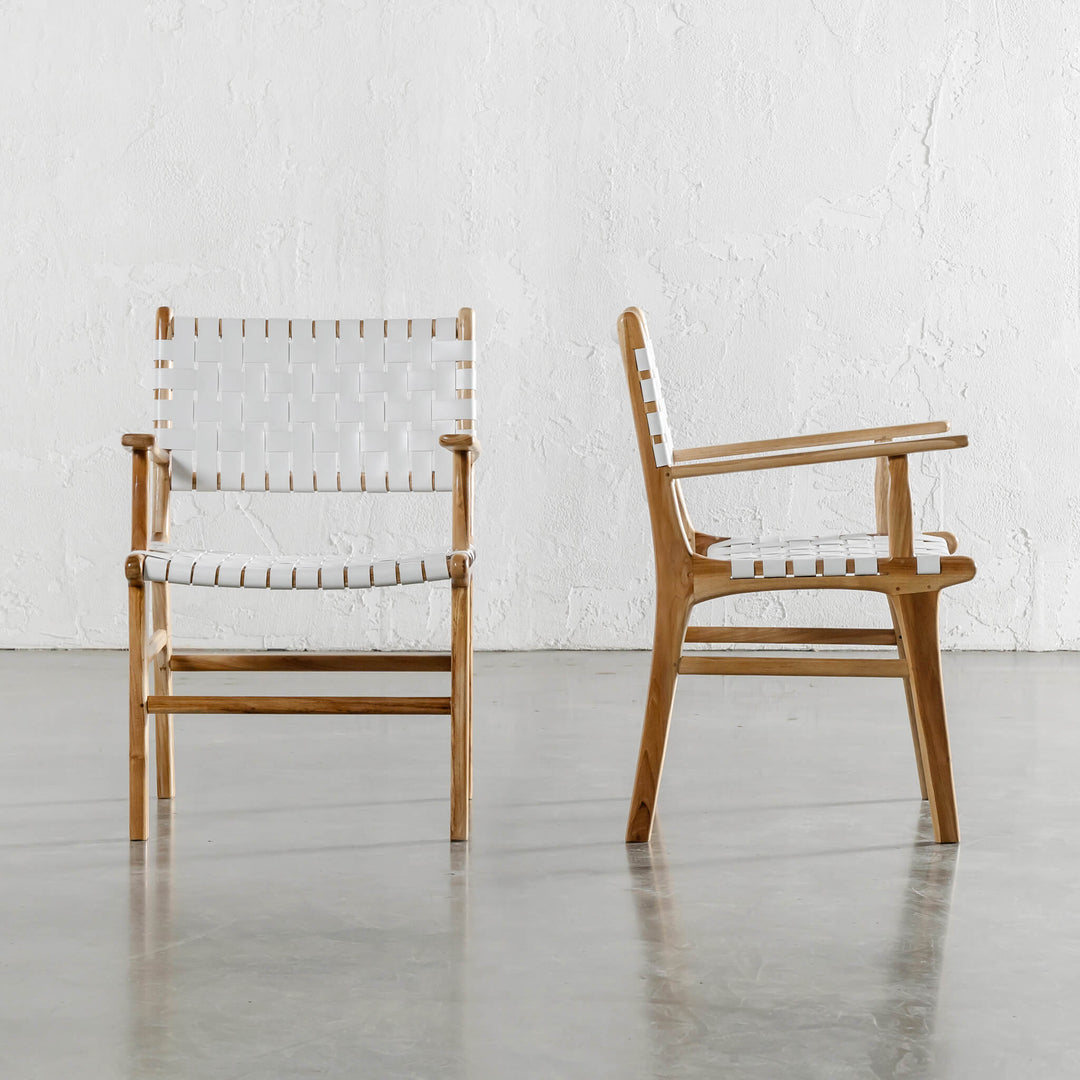 MALAND WOVEN LEATHER CARVER CHAIR  |  WHITE LEATHER HIDE