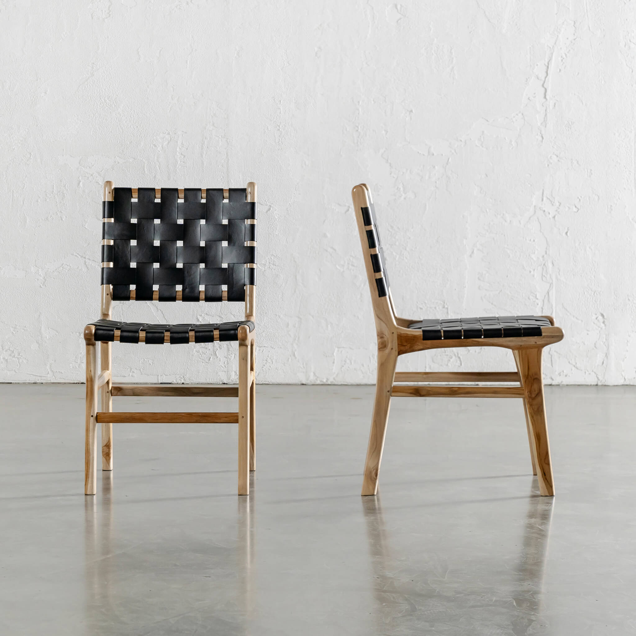 WOVEN LEATHER CHAIRS + BENCH SEATING