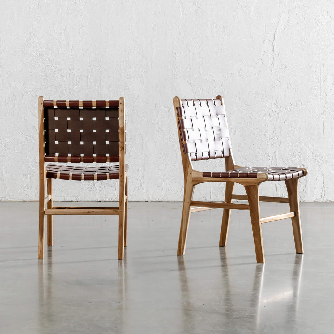 MALAND WOVEN LEATHER DINING CHAIR  |  TAN LEATHER HIDE