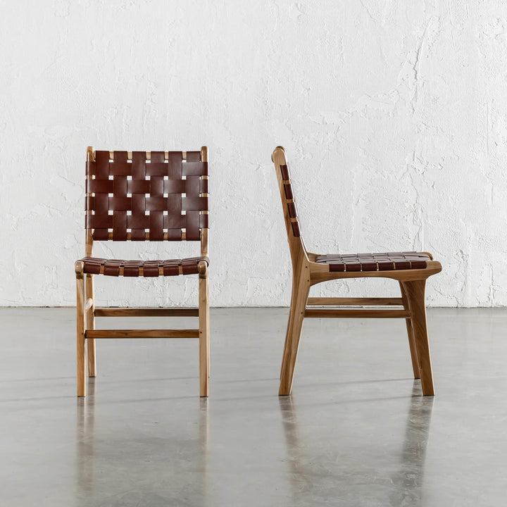 MALAND WOVEN LEATHER DINING CHAIR  |  TAN LEATHER HIDE