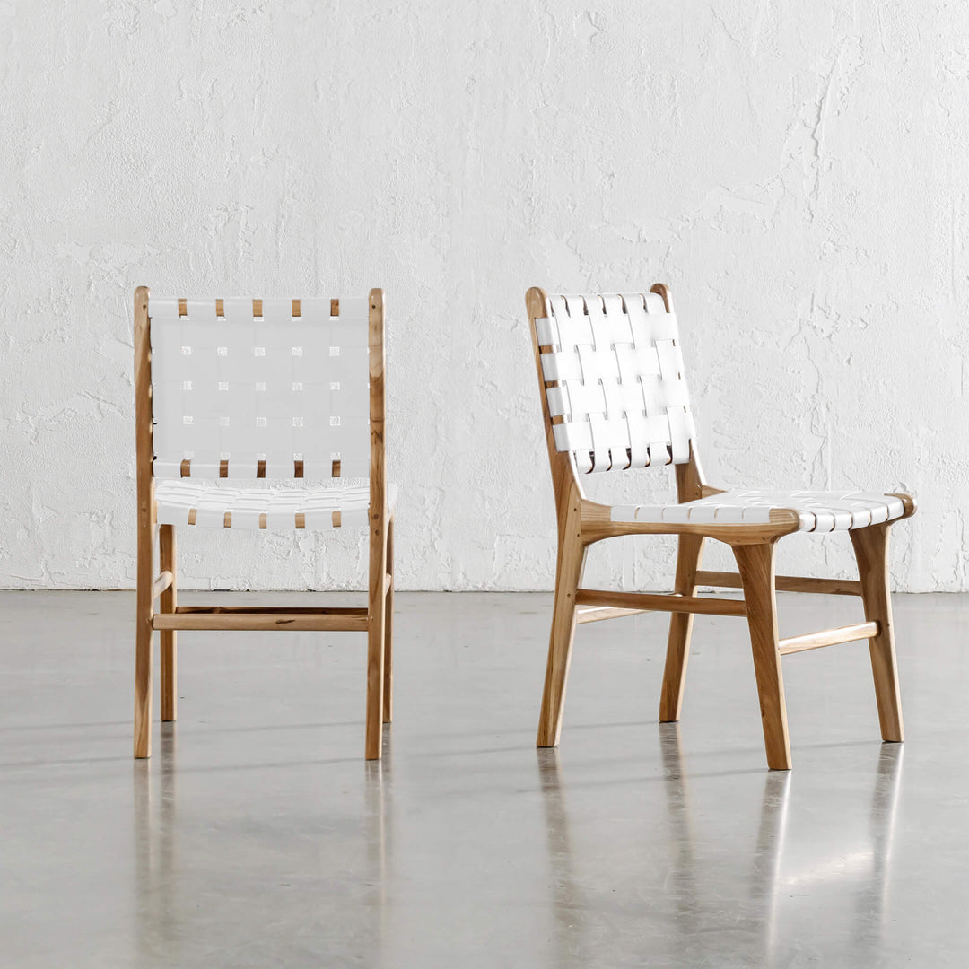 MALAND WOVEN LEATHER DINING CHAIR  |  WHITE LEATHER HIDE