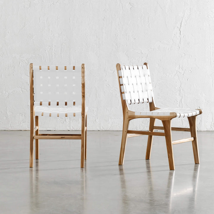 MALAND WOVEN LEATHER DINING CHAIR | WHITE LEATHER HIDE