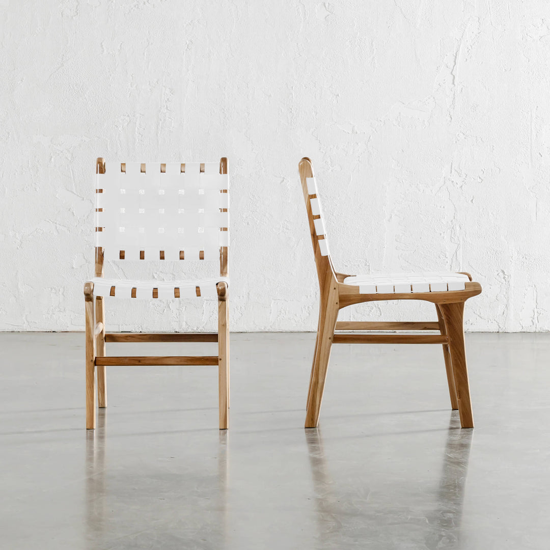 PRE ORDER  |  MALAND WOVEN LEATHER DINING CHAIR  |  WHITE LEATHER HIDE