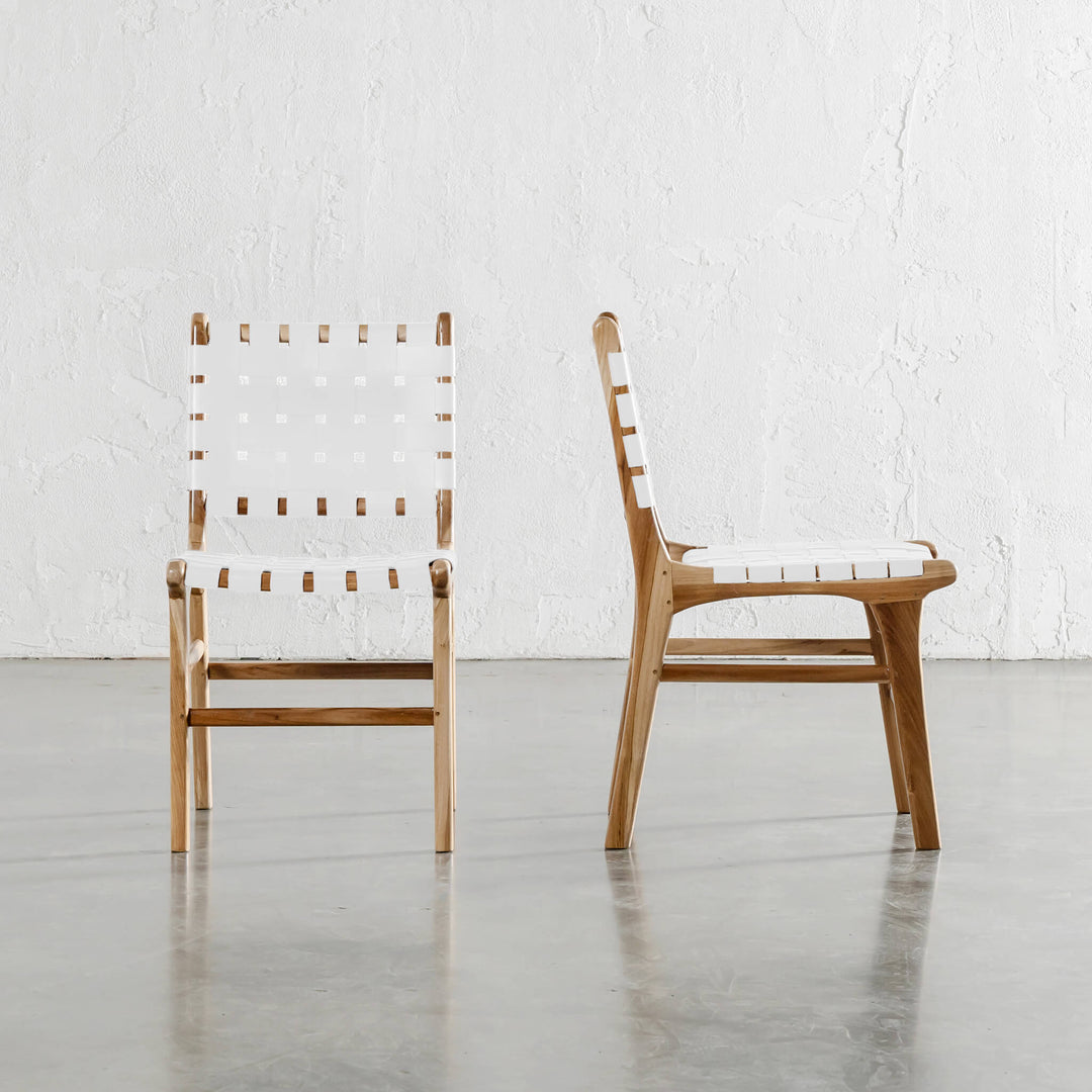 MALAND WOVEN LEATHER DINING CHAIR | WHITE LEATHER HIDE