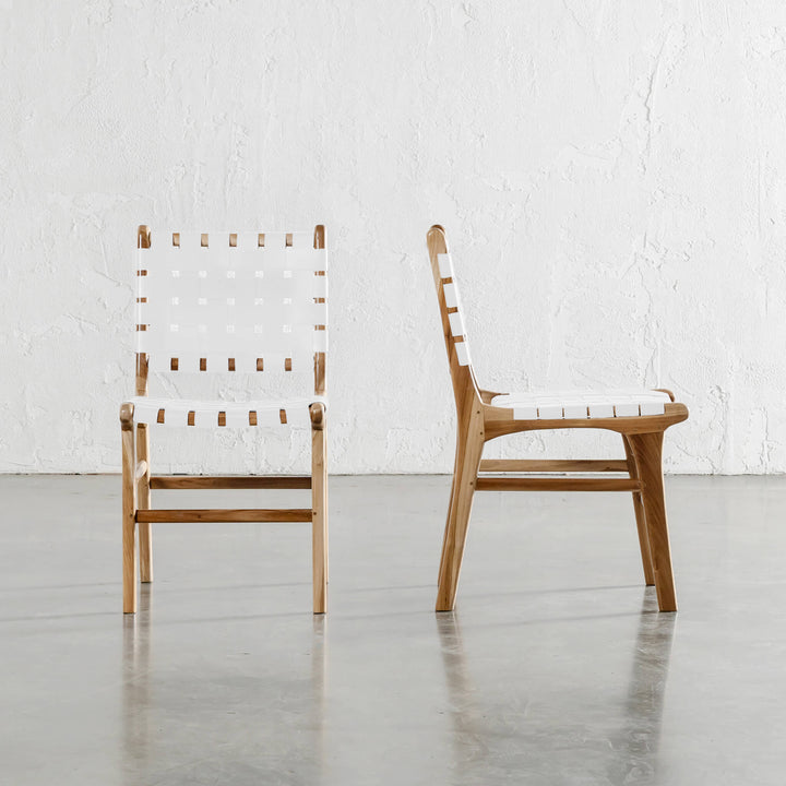 MALAND WOVEN LEATHER DINING CHAIR  |  WHITE LEATHER HIDE