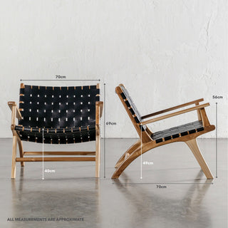 MALAND WOVEN LEATHER ARMCHAIR | BLACK LEATHER HIDE | MEASUREMENTS