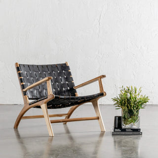 MALAND WOVEN LEATHER ARMCHAIR | BLACK LEATHER HIDE